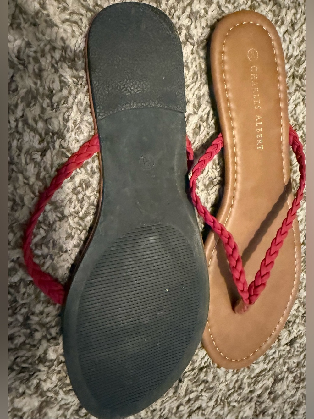 Charles Albert Mauve Braided Thong Sandals with Tan Footbed - Picture 3 of 3